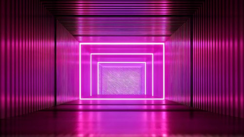 Abstract geometric pattern tunnel structure embodying data streams and communication in magenta