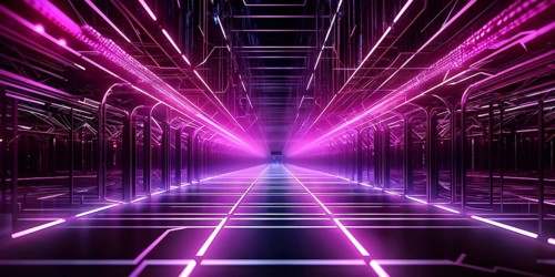 Abstract geometric pattern tunnel structure embodying data streams and communication in magenta