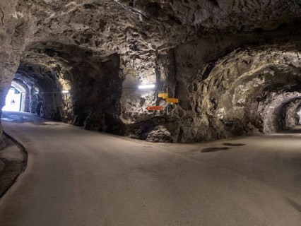 Barrage de Mauvoisin, hiking path in a tunnel used for construction and maintenance, Switzerland,