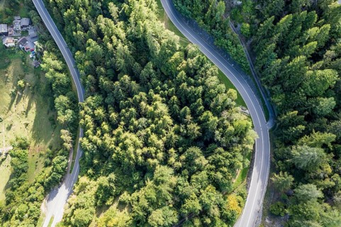 Aerial view of mountain road Martigny, Forclaz, Switzerland, Europe