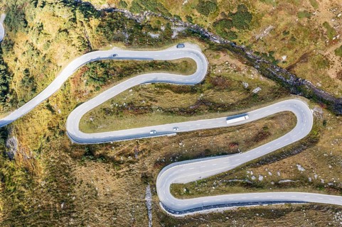Aerial view of mountain road Nufenenpass, Switzerland, Europe