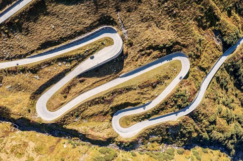Aerial view of mountain road Nufenenpass, Switzerland, Europe