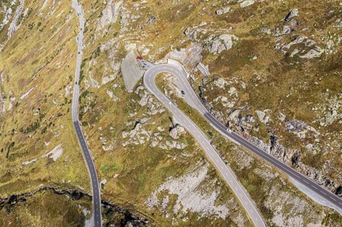 Aerial view of Sustenpass, swiss mountain pass, Switzerland, Europe