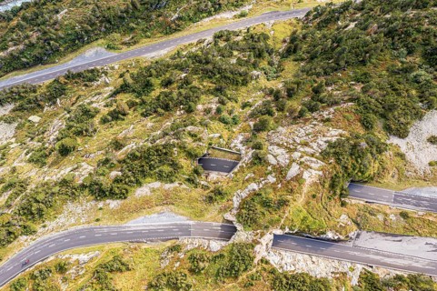 Aerial view of Sustenpass, swiss mountain pass, Switzerland, Europe