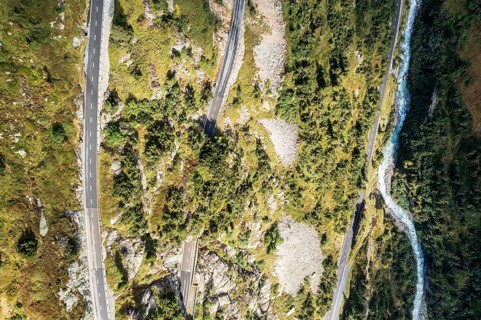Aerial view of Sustenpass, swiss mountain pass, Switzerland, Europe