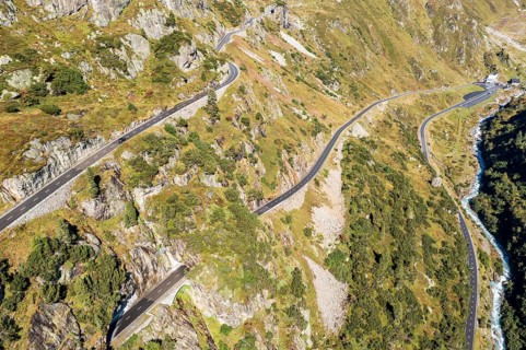 Aerial view of Sustenpass, swiss mountain pass, Switzerland, Europe