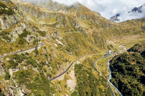 Aerial view of Sustenpass, swiss mountain pass, Switzerland, Europe