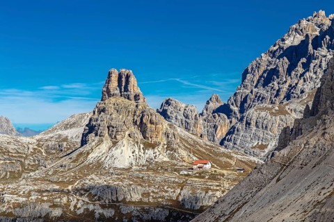 View to the Dreizinnenhütte, Dolomites, South Tyrol