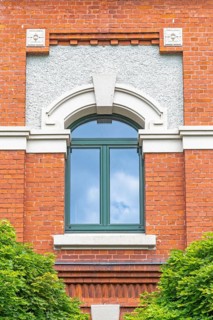Brick façade of a refurbished industrial building