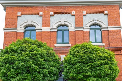 Brick façade of a refurbished industrial building