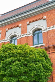 Brick façade of a refurbished industrial building