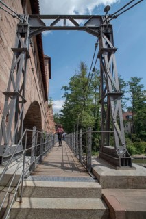 Historic chain footbridge, over the Pegnitz, built in 1824, Nuremberg, Middle Franconia, Bavaria,