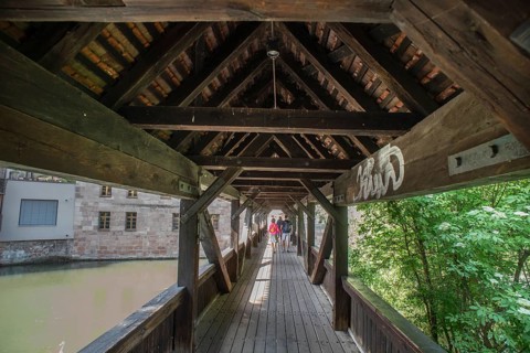 Historic hangman's bridge built around 1457, Nuremberg, Middle Franconia, Bavaria, Germany, Europe