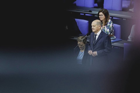 Olaf Scholz (SPD), Federal Chancellor, recorded during a government questioning in the German