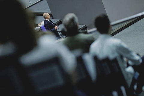 Olaf Scholz (SPD), Federal Chancellor, recorded during a government questioning in the German
