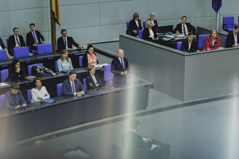 Olaf Scholz (SPD), Federal Chancellor, recorded during a government questioning in the German