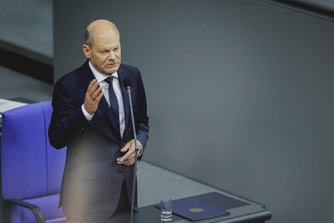 Olaf Scholz (SPD), Federal Chancellor, recorded during a government questioning in the German