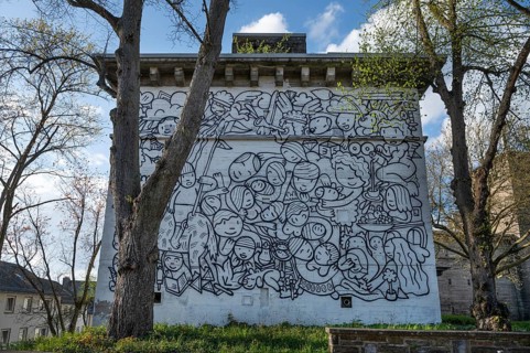 Graffiti-painted bunker, built in 1933, Burgstr., Siegen, North Rhine-Westphalia, Germany, Europe
