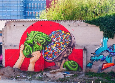 Graffiti, paintings, Werksviertel Munich-Ostbahnhof, site of new concert hall, Munich, Bavaria,