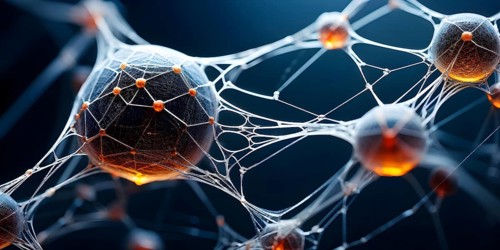 Network of interconnected shapes inspired by the structure of spider silk representing strength and