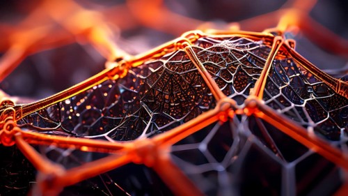 Network of interconnected shapes inspired by the structure of spider silk representing strength and