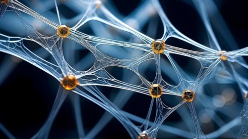 Network of interconnected shapes inspired by the structure of spider silk representing strength and