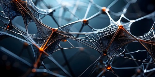 Network of interconnected shapes inspired by the structure of spider silk representing strength and