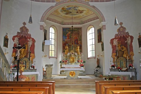 Interior view of the church in Bad Oberdorf, district of Bruck, Oberallgäu, Allgäu, Bavaria,