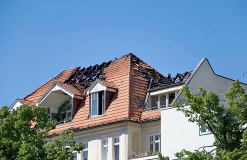 Day after a big fire in a roof of a house