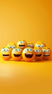 Happy yellow 3D emojis over yellow background, AI generated
