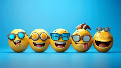 Happy yellow 3D emojis over blue background, AI generated