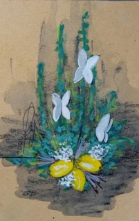 Table decoration, design flower decoration for wedding, pencil drawing, sketch, mixed media,
