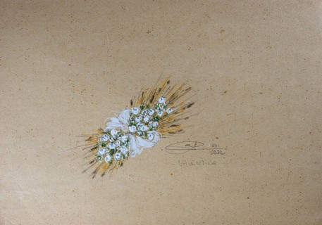 Bouquet of flowers, design floral decoration for wedding, pencil drawing, sketch, mixed media,
