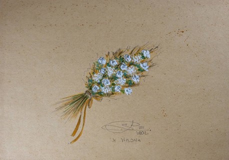 Bouquet of flowers, design floral decoration for wedding, pencil drawing, sketch, mixed media,