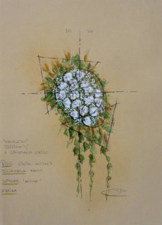 Bouquet of flowers, design floral decoration for wedding, pencil drawing, sketch, mixed media,