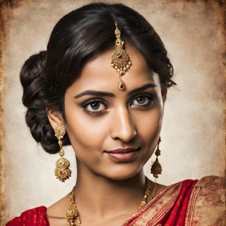 A young woman adorned in classic Indian jewelry and attire, exuding elegance, AI generated