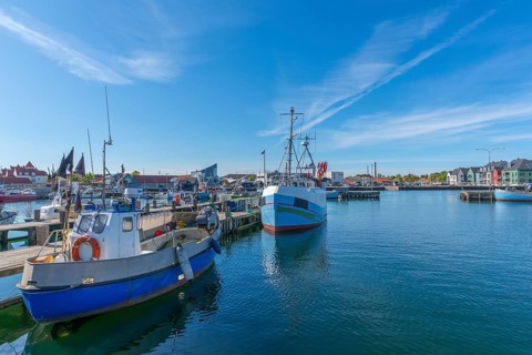 Fishing harbour of Kerteminde, flag mark, Great Belt, Fyn, Fyn Island, Baltic Sea, Denmark, Europe