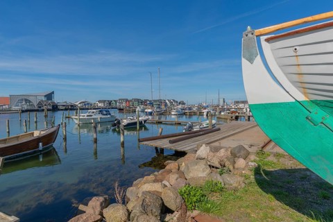 Sailing harbour with jetty, Kerteminde, dolphins, Great Belt, Fyn, Fyn Island, Baltic Sea, Denmark,