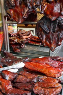 Smoked geese and ducks at a market in Bangkok