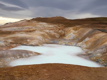 Sulphur spring at the active volcano Leirhnjukur in Iceland