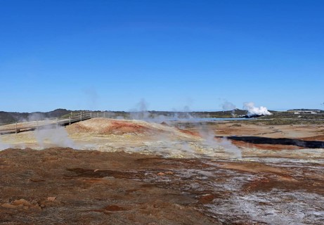 The Gunnuhver high-temperature area with the Sudurnes geothermal power plant