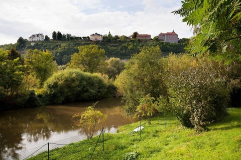 Dorndorf park on the Saale river with a view of the Dornburg castles Palace Dornburg overlooking an