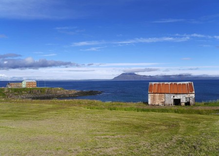 Coast with house in Iceland near Bakkafjordur