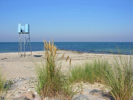 A DLRG watchtower on the beach in Heiligenhafen