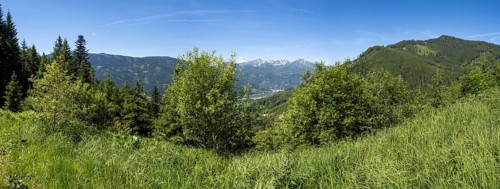 Paltental valley, mountain peak in the background, panoramic view, Rottenmanner Tauern, Styria,