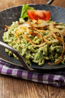 Bavarian pasta in an iron pan