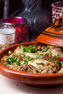 Cooked chicken in a tagine