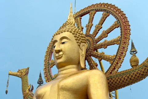 Buddha portrait, Great Buddha Temple, Wat Phra Yai, on Ko Phan, Koh Samui, Thailand, Asia