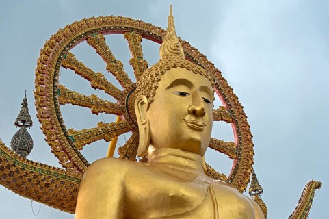 Buddha portrait, Great Buddha Temple, Wat Phra Yai, on Ko Phan, Koh Samui, Thailand, Asia