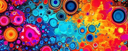 Abstract organic shapes converge in a kaleidoscope of vibrant colors in a minimalist design, AI